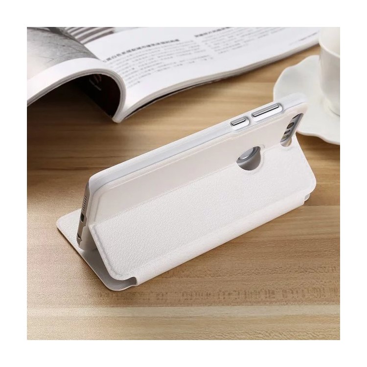 Leather Smart View Window Flip Case for Huawei Honor 8 - White-3