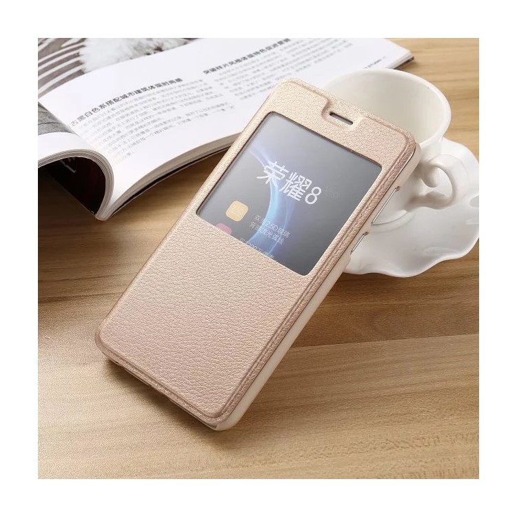 Leather Smart View Window Phone Shell for Huawei Honor 8 - Gold-1