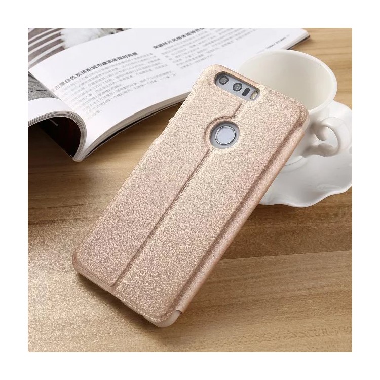 Leather Smart View Window Phone Shell for Huawei Honor 8 - Gold-2