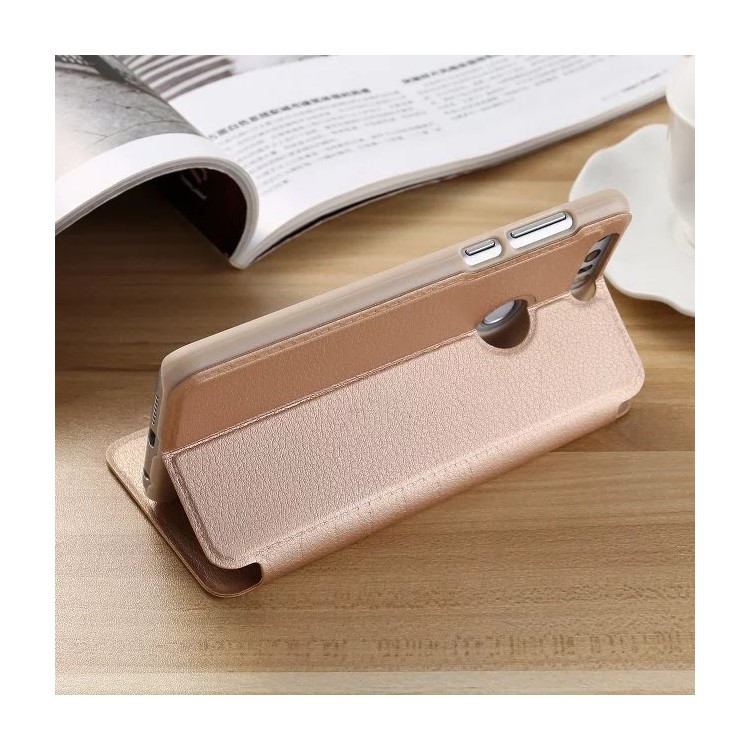 Leather Smart View Window Phone Shell for Huawei Honor 8 - Gold-3