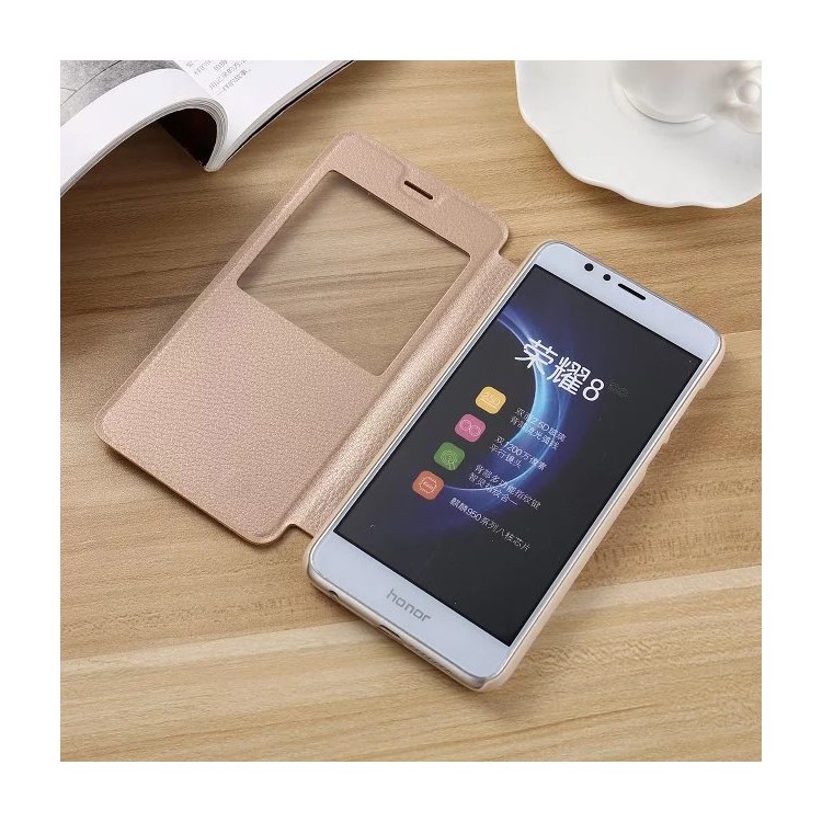 Leather Smart View Window Phone Shell for Huawei Honor 8 - Gold-4