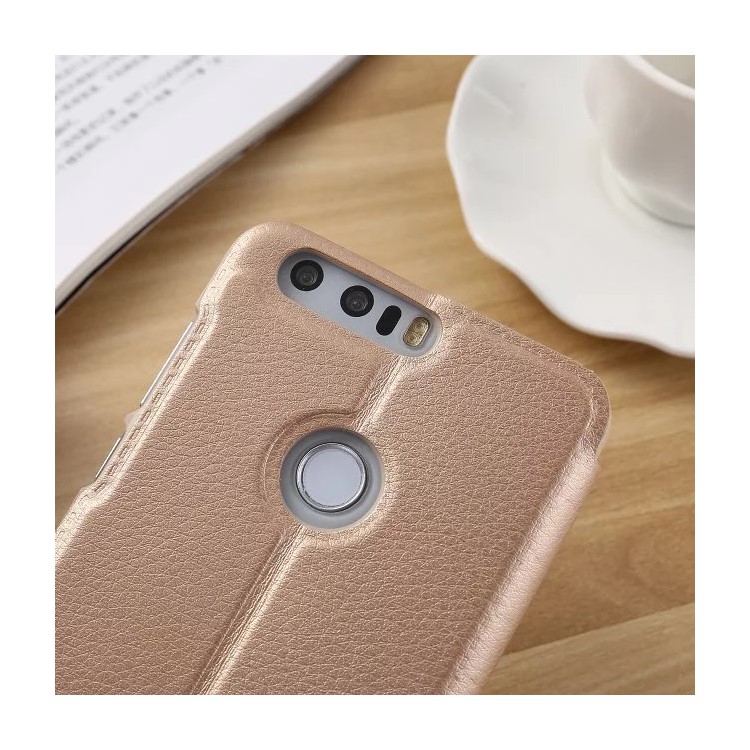 Leather Smart View Window Phone Shell for Huawei Honor 8 - Gold-5