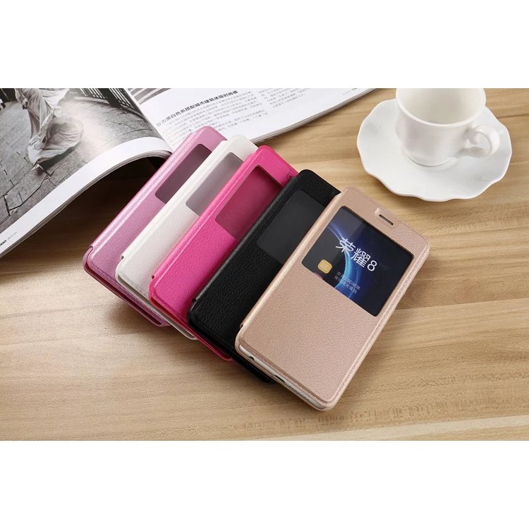 Leather Smart View Window Phone Shell for Huawei Honor 8 - Gold-8