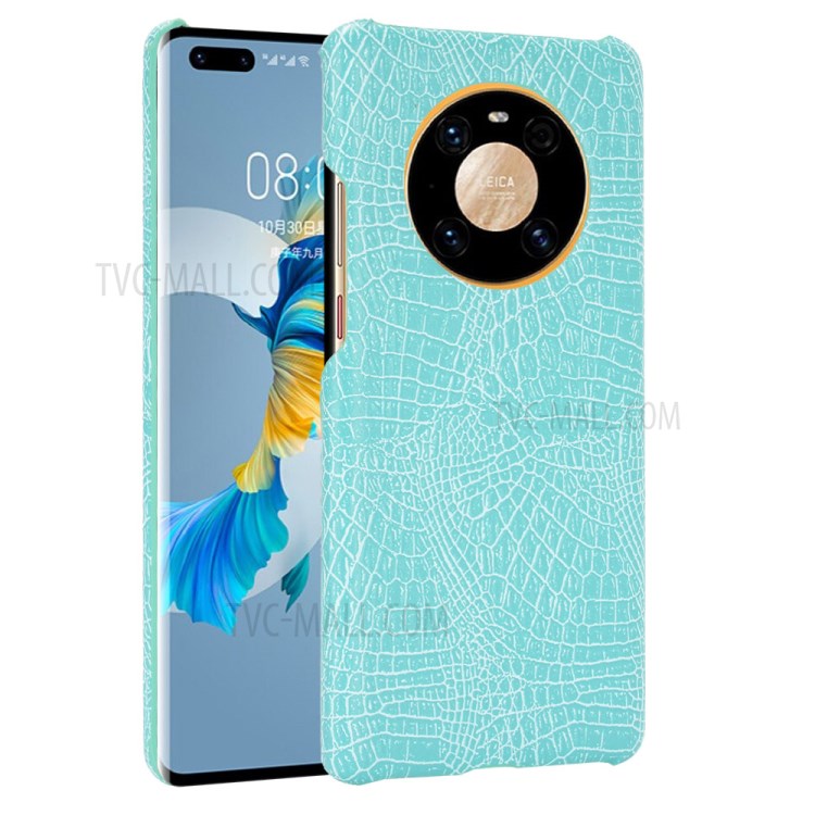Crocodile Texture Hard Case PU Leather Coated Plastic Cover for Huawei Mate 40 Pro+ - Green-4
