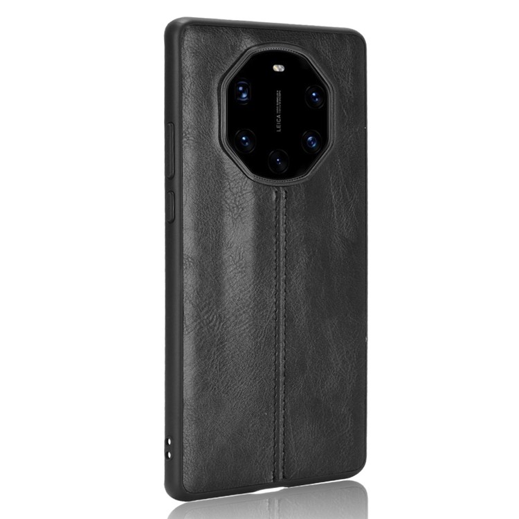 PU Leather with Stitching Line Coated PC Panel + TPU Frame Hybrid Case for Huawei Mate 40 RS Porsche Design - Black-2