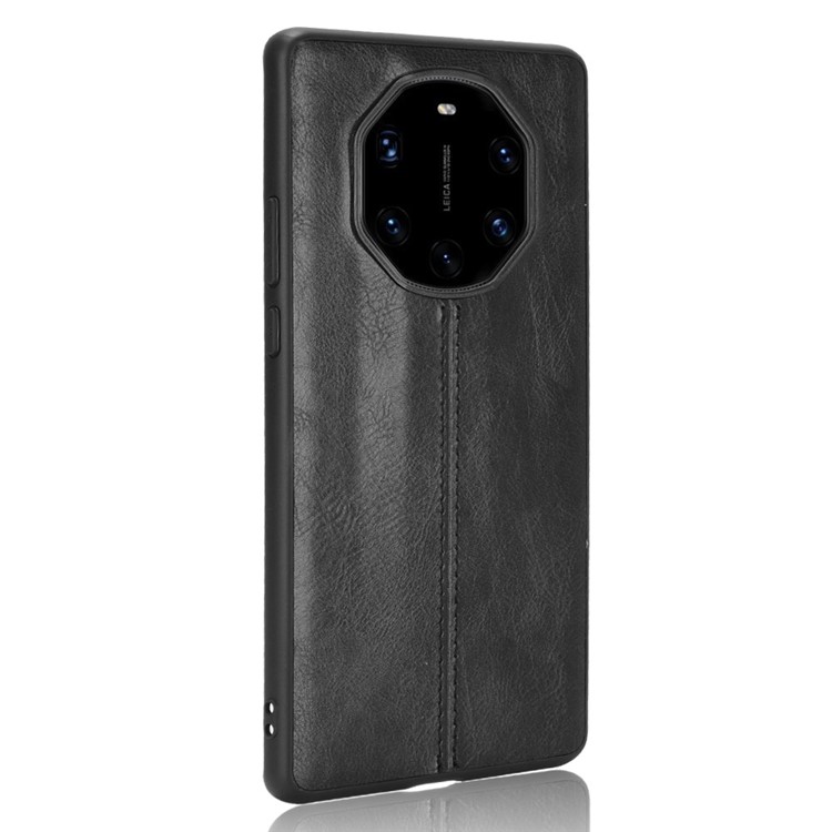 Peth PU Pella Con Pannello PC Rivestito in Linea di Cucitura + Custodia Ibrida Con Telaio TPU Per Huawei Mate 40 RS Porsche Design - Nero