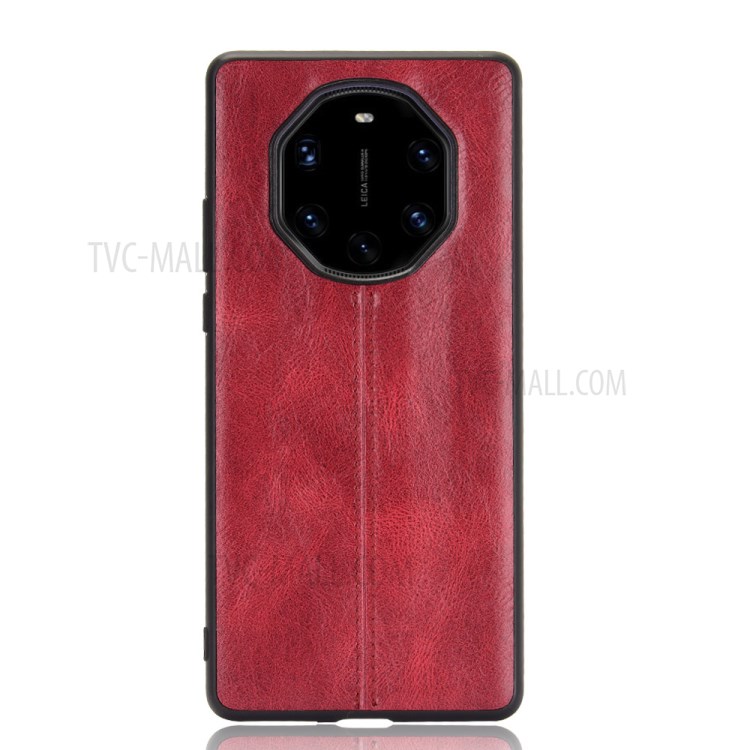 PU Leather with Stitching Line Coated PC Panel + TPU Frame Hybrid Case for Huawei Mate 40 RS Porsche Design - Red-2