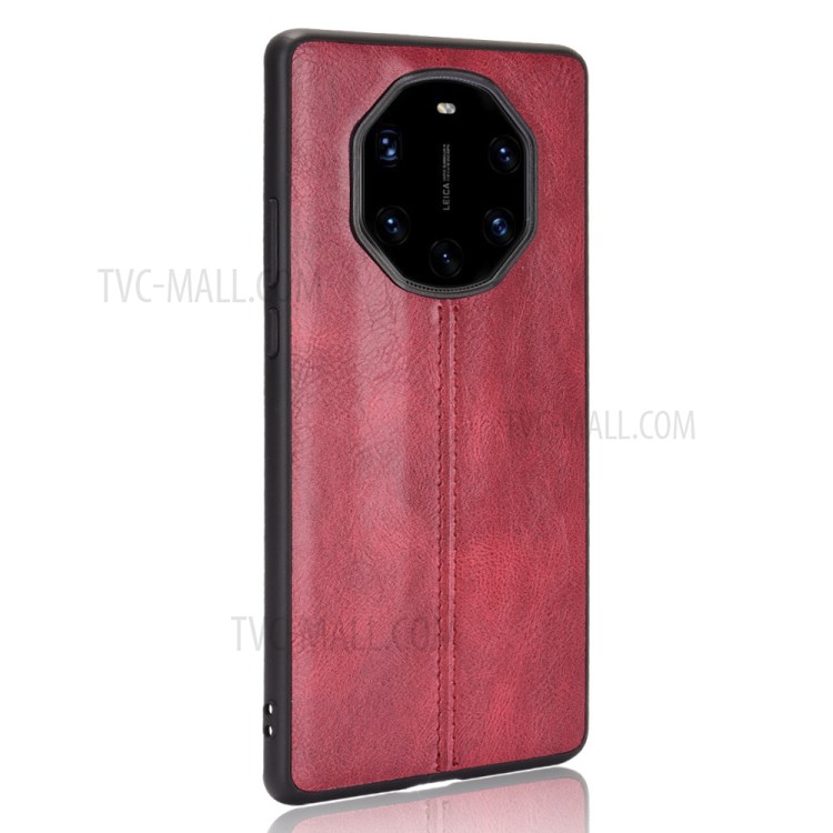 PU Leather with Stitching Line Coated PC Panel + TPU Frame Hybrid Case for Huawei Mate 40 RS Porsche Design - Red-3