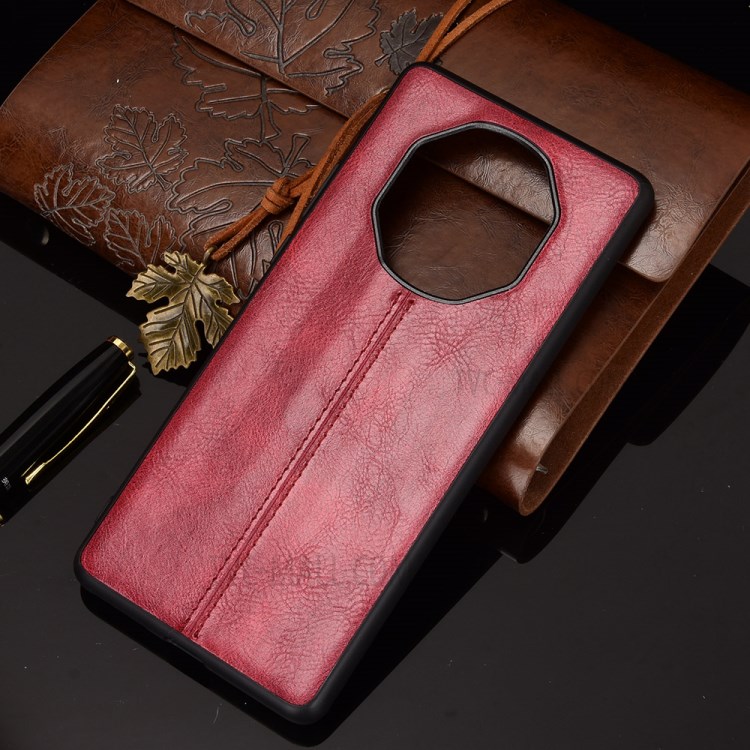 PU Leather with Stitching Line Coated PC Panel + TPU Frame Hybrid Case for Huawei Mate 40 RS Porsche Design - Red-4