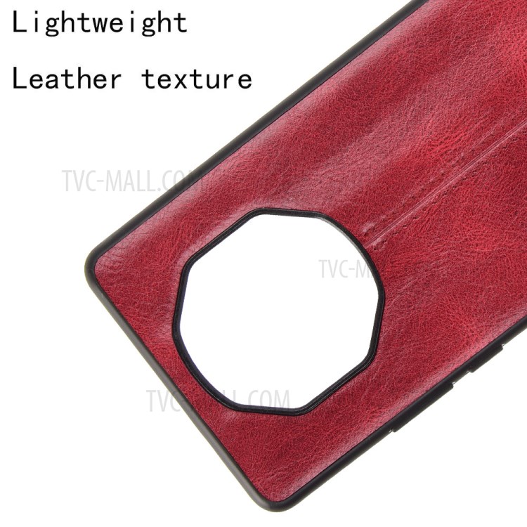 PU Leather with Stitching Line Coated PC Panel + TPU Frame Hybrid Case for Huawei Mate 40 RS Porsche Design - Red-5