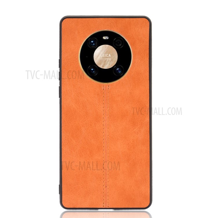 PU Leather Coated PC Panel + TPU Frame Stitching Line Hybrid Case for Huawei Mate 40 Pro Plus - Orange-2