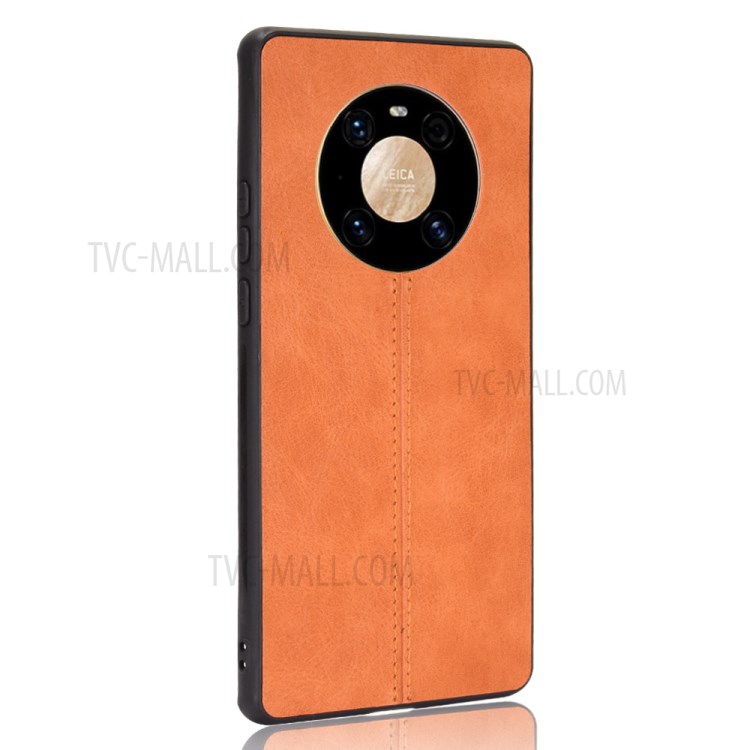 PU Leather Coated PC Panel + TPU Frame Stitching Line Hybrid Case for Huawei Mate 40 Pro Plus - Orange-3