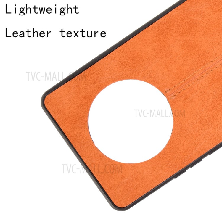 PU Leather Coated PC Panel + TPU Frame Stitching Line Hybrid Case for Huawei Mate 40 Pro Plus - Orange-6