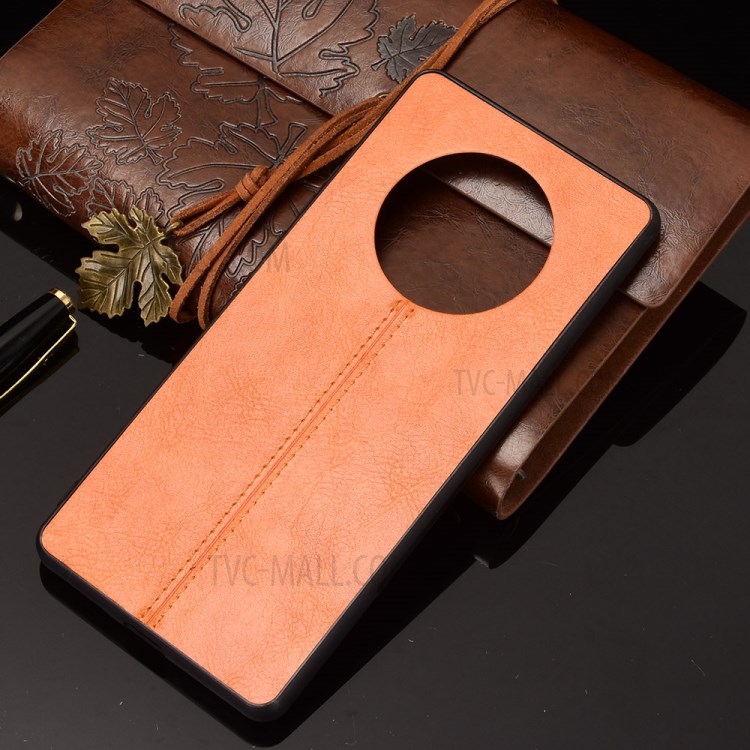 PU Leather Coated PC Panel + TPU Frame Stitching Line Hybrid Case for Huawei Mate 40 Pro Plus - Orange-7