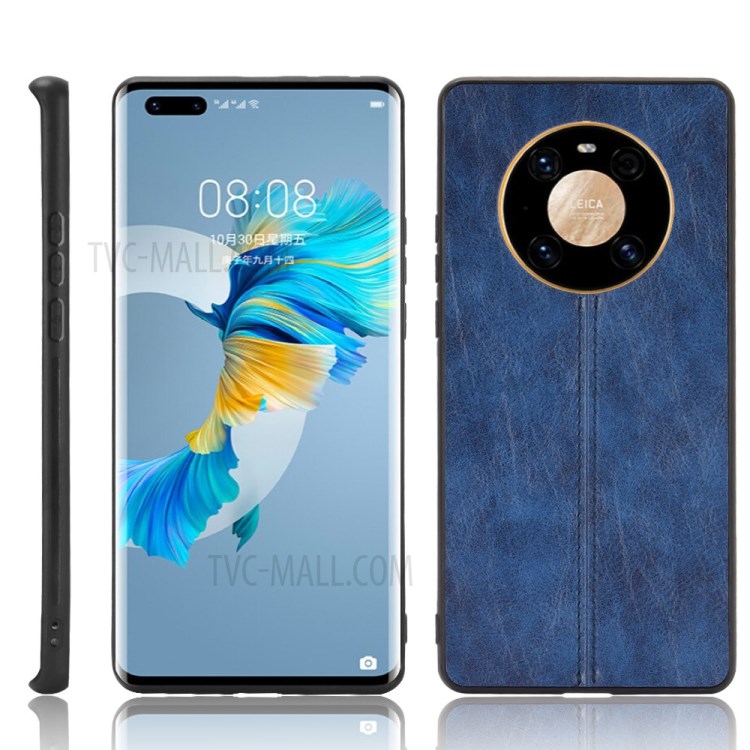PU Leather Coated PC Panel + TPU Frame Stitching Line Hybrid Case for Huawei Mate 40 Pro Plus - Blue-1