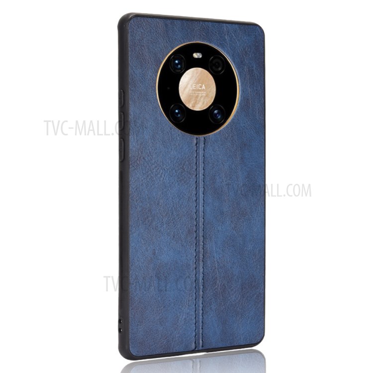 PU Leather Coated PC Panel + TPU Frame Stitching Line Hybrid Case for Huawei Mate 40 Pro Plus - Blue-3