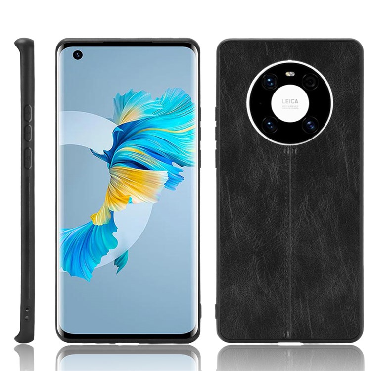 Stitching Line Design PU Leather Coated Hybrid Case for Huawei Mate 40 - Black-1