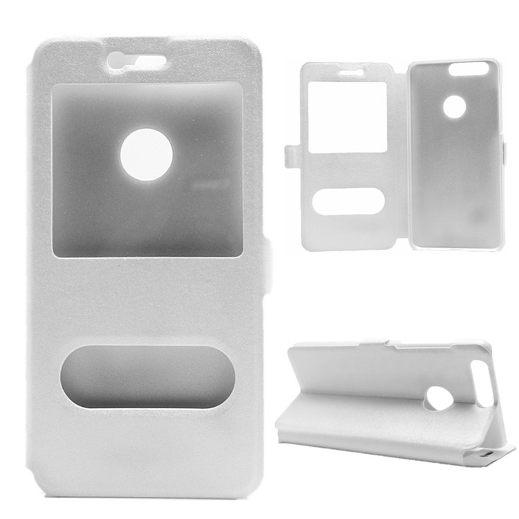 Silk Texture Dual Window Leather Cover for Huawei Honor 8 - White-1