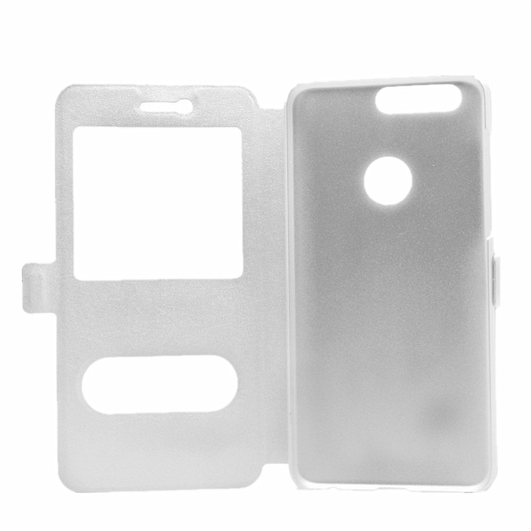 Silk Texture Dual Window Leather Cover for Huawei Honor 8 - White-4