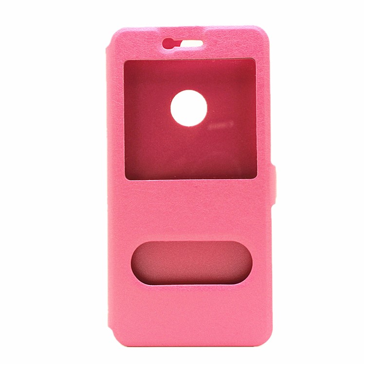 Silk Texture Dual Window Leather Stand Case for Huawei Honor 8 - Rose-2