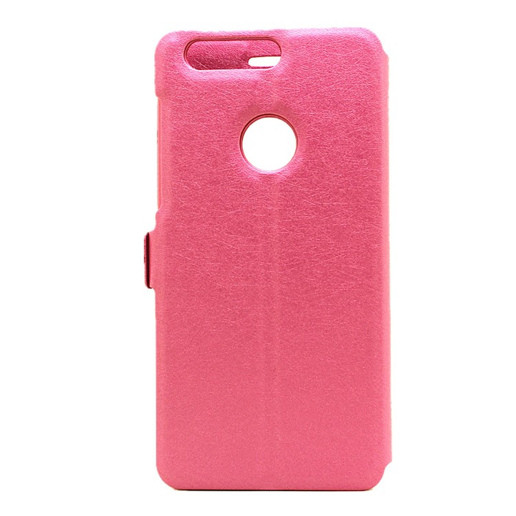 Silk Texture Dual Window Leather Stand Case for Huawei Honor 8 - Rose-3