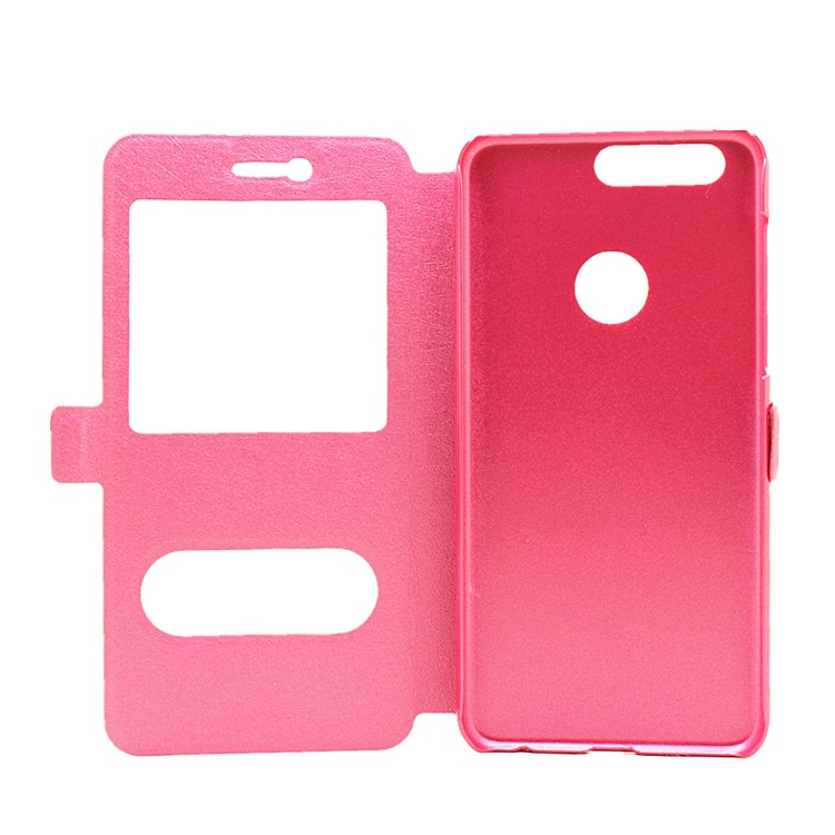 Silk Texture Dual Window Leather Stand Case for Huawei Honor 8 - Rose-4