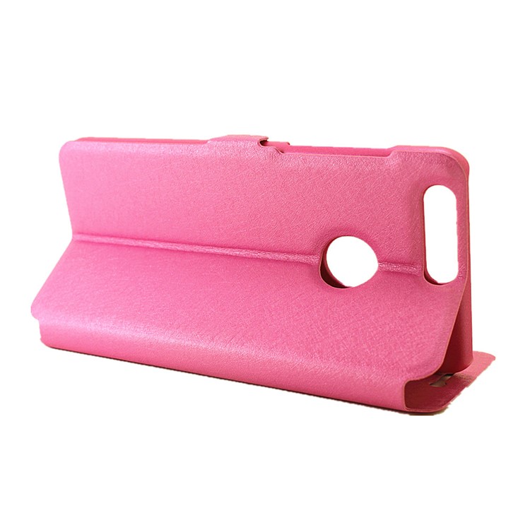 Silk Texture Dual Window Leather Stand Case for Huawei Honor 8 - Rose-5