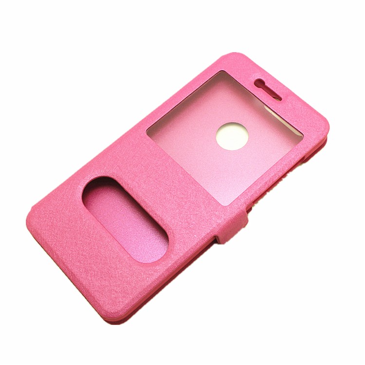 Silk Texture Dual Window Leather Stand Case for Huawei Honor 8 - Rose-6