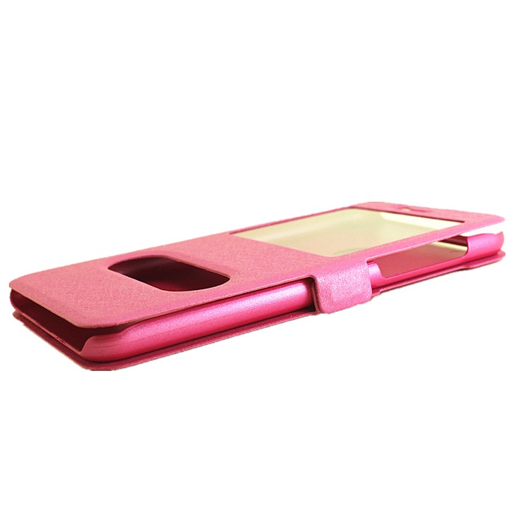 Silk Texture Dual Window Leather Stand Case for Huawei Honor 8 - Rose-8