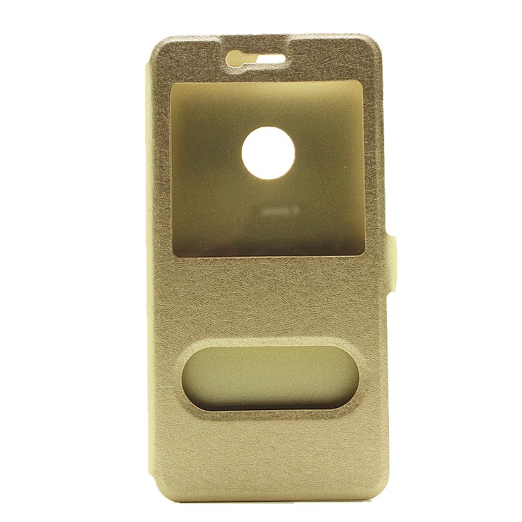 Silk Texture Dual Window Leather Flip Cover for Huawei Honor 8 - Gold-2