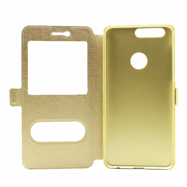 Silk Texture Dual Window Leather Flip Cover for Huawei Honor 8 - Gold-4
