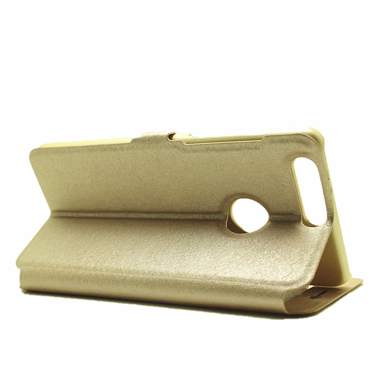 Silk Texture Dual Window Leather Flip Cover for Huawei Honor 8 - Gold-5