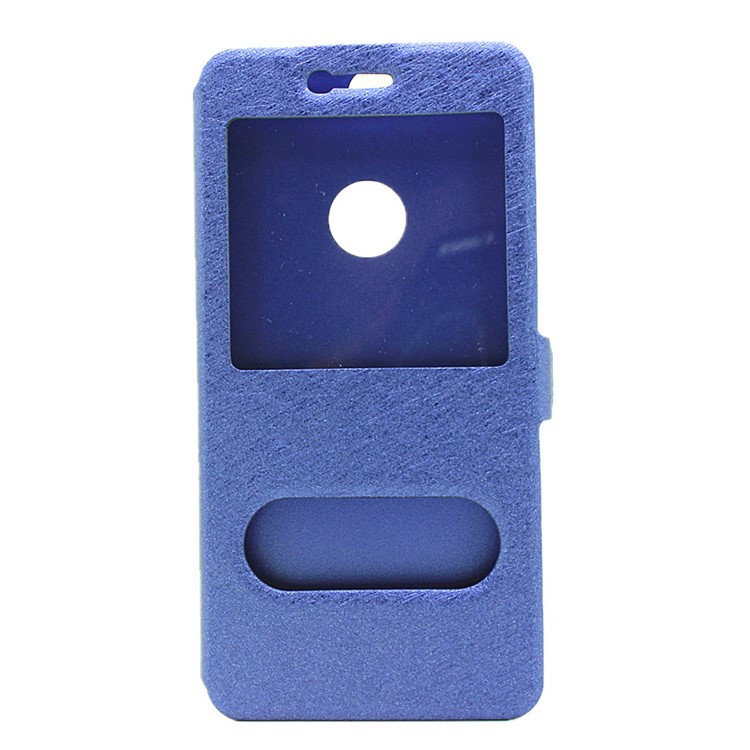 Silk Texture Dual Window Leather Stand Shell for Huawei Honor 8 - Blue-2