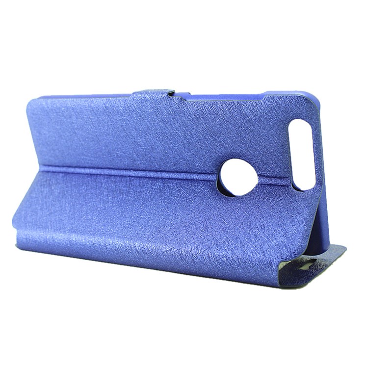 Silk Texture Dual Window Leather Stand Shell for Huawei Honor 8 - Blue-5