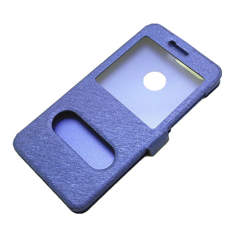 Silk Texture Dual Window Leather Stand Shell for Huawei Honor 8 - Blue-6
