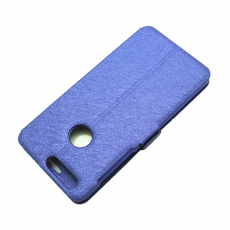 Silk Texture Dual Window Leather Stand Shell for Huawei Honor 8 - Blue-7