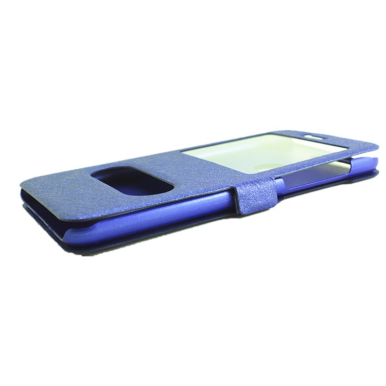 Silk Texture Dual Window Leather Stand Shell for Huawei Honor 8 - Blue-8