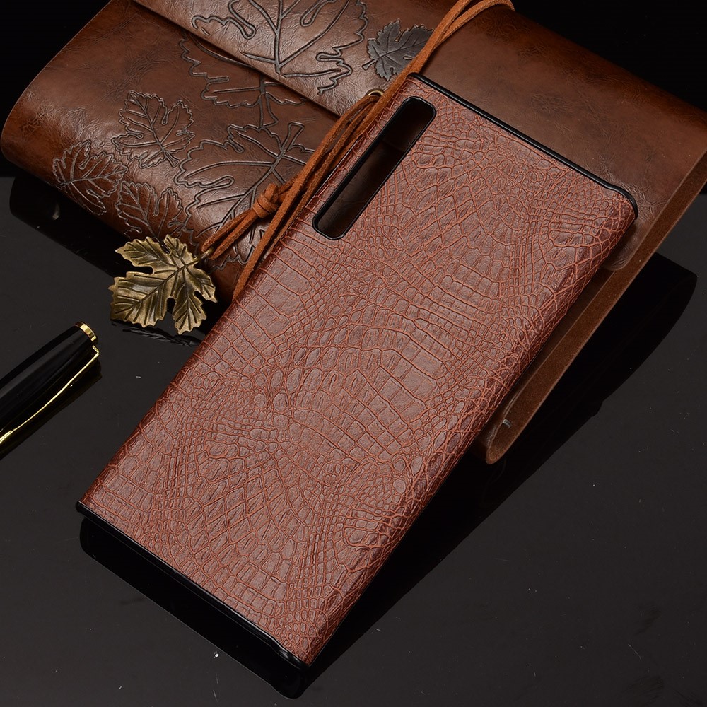 Crocodile Leather Coated PC Phone Case Cover for Huawei Mate X/XS - Brown-5
