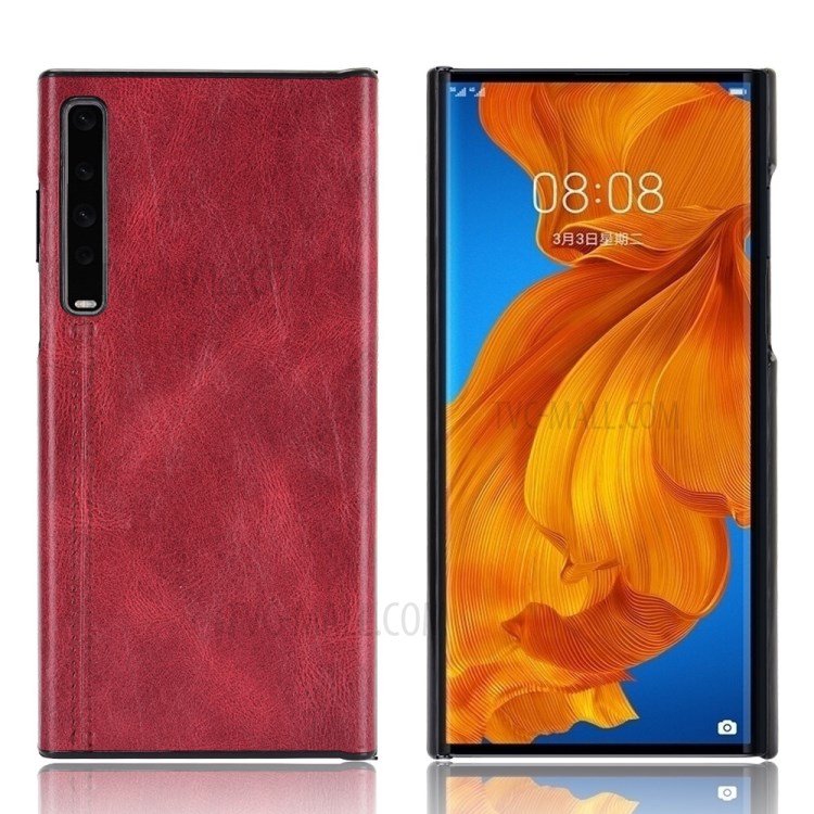 TPU Frame + PU Leather Coated PC Panel Hybrid Case for Huawei Mate X/XS - Red-1