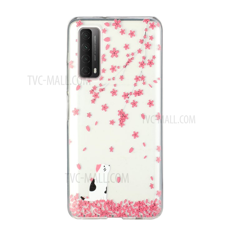 Pattern Printing Cover High Quality 1.5mm TPU Case for Huawei P Smart 2021 / Y7a - Cat and Flower-1