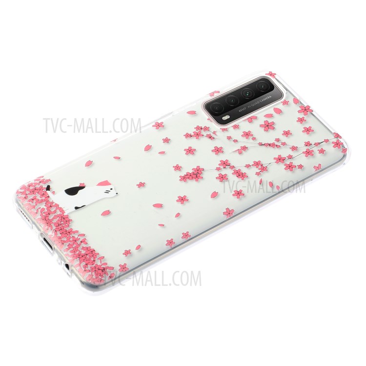 Pattern Printing Cover High Quality 1.5mm TPU Case for Huawei P Smart 2021 / Y7a - Cat and Flower-2
