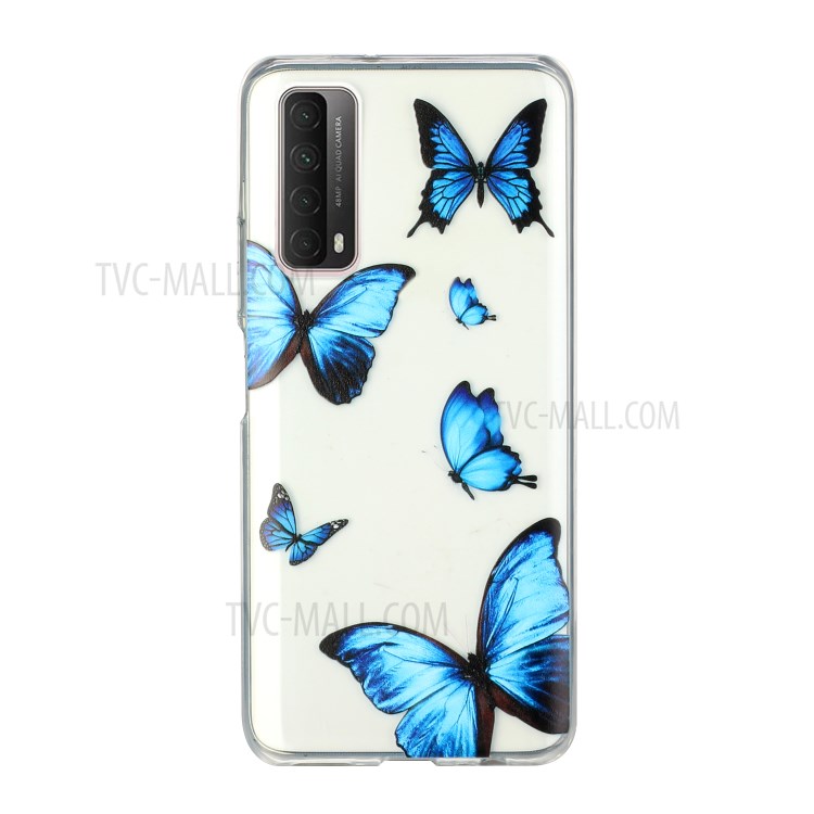 Pattern Printing Cover High Quality 1.5mm TPU Case for Huawei P Smart 2021 / Y7a - Blue Butterfly-1