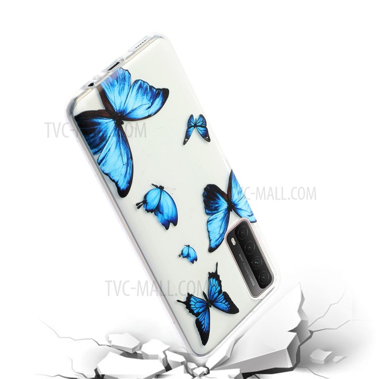 Pattern Printing Cover High Quality 1.5mm TPU Case for Huawei P Smart 2021 / Y7a - Blue Butterfly-4