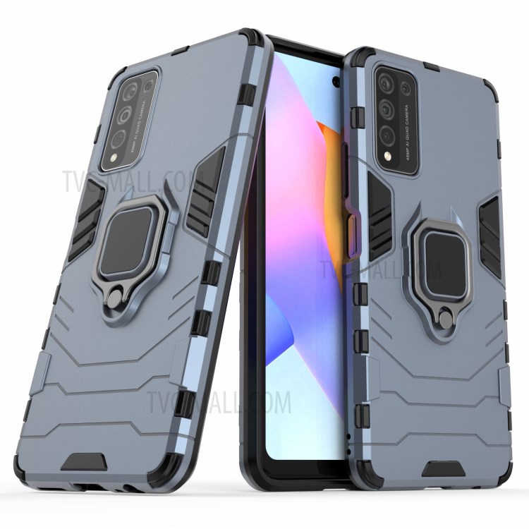 For Honor 10X Lite Ring Holder Kickstand Hybrid PC + TPU Phone Protective Case - Blue-1
