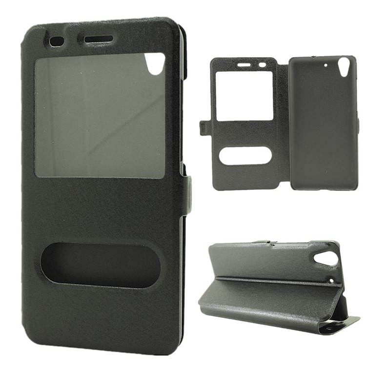 Silk Texture Dual Window Leather Case for Huawei Y6II / Honor 5A - Black-1