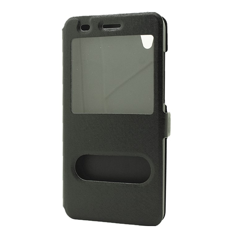 Silk Texture Dual Window Leather Case for Huawei Y6II / Honor 5A - Black-2