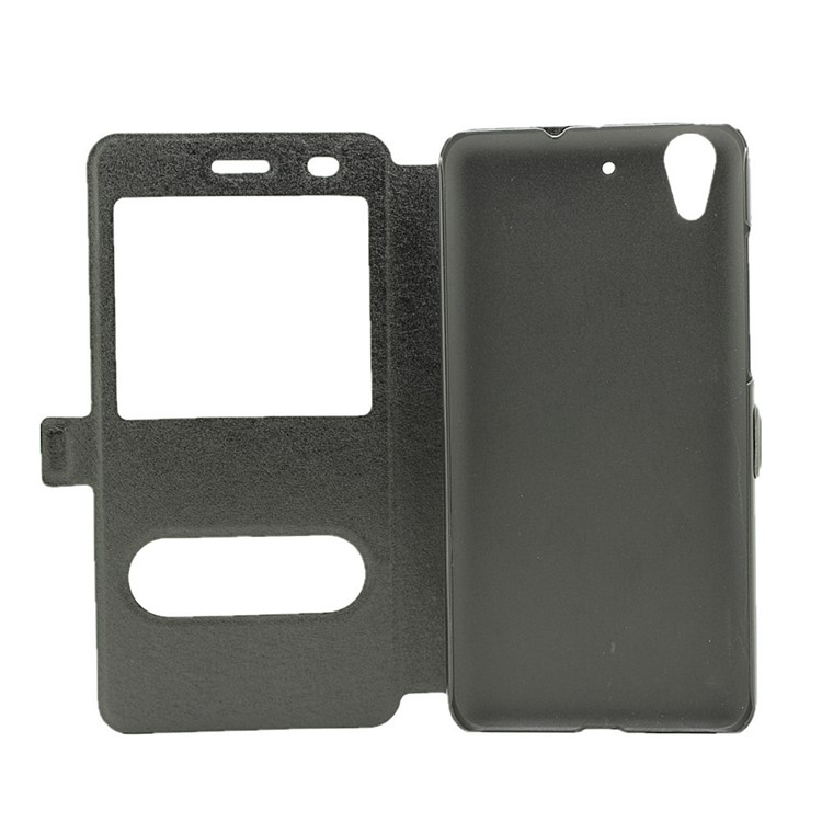 Silk Texture Dual Window Leather Case for Huawei Y6II / Honor 5A - Black-4