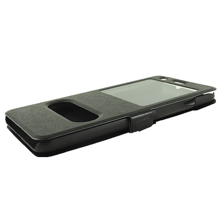 Silk Texture Dual Window Leather Case for Huawei Y6II / Honor 5A - Black-8