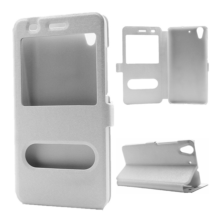 Silk Texture Dual Window Leather Shell for Huawei Y6II / Honor 5A - White-1