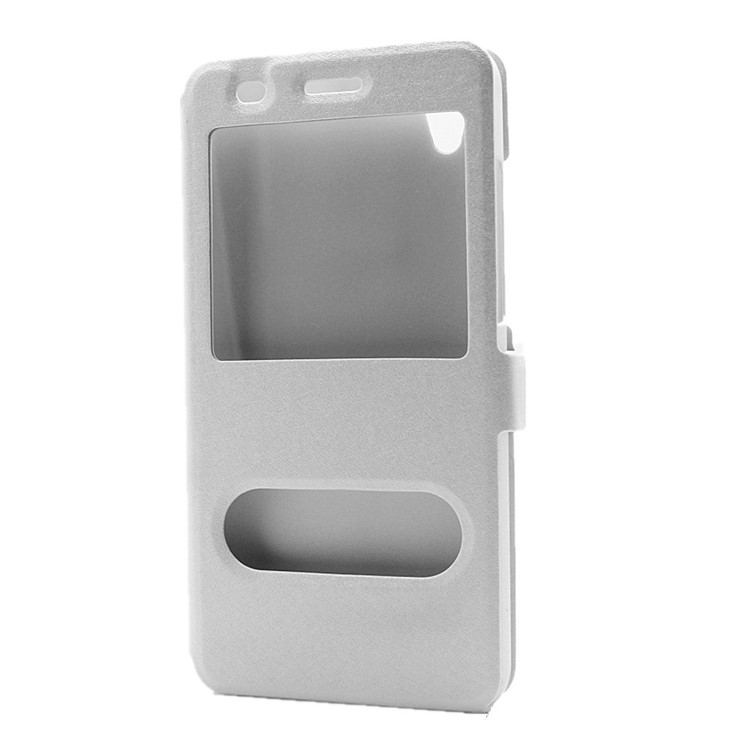 Silk Texture Dual Window Leather Shell for Huawei Y6II / Honor 5A - White-2